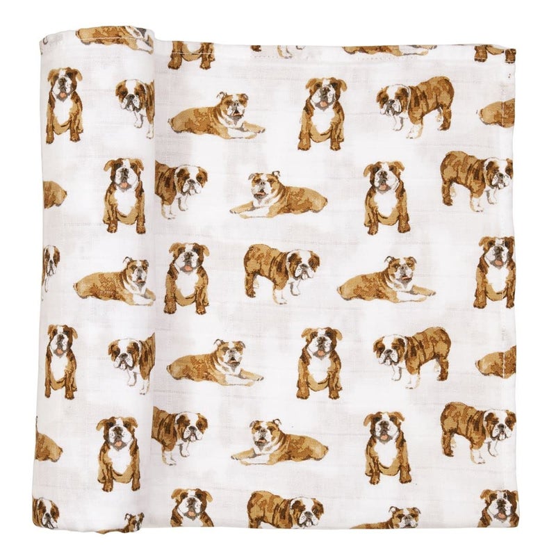 Mud Pie Bulldog Print Muslin Baby Swaddle Blanket 47 x 47 12140053