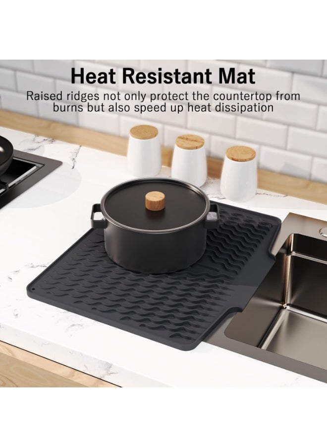 Soofam Dish Drying Pad, Silicone Dish Drying Mat with Drain Lip, Sink Drying Mat Quick Dry & Self-draining Dish Drainer Mat Dish Drain Board, Easy to Clean Tray, Prevents Water Build Up, 15.8'' x 13'', Black - Image 4