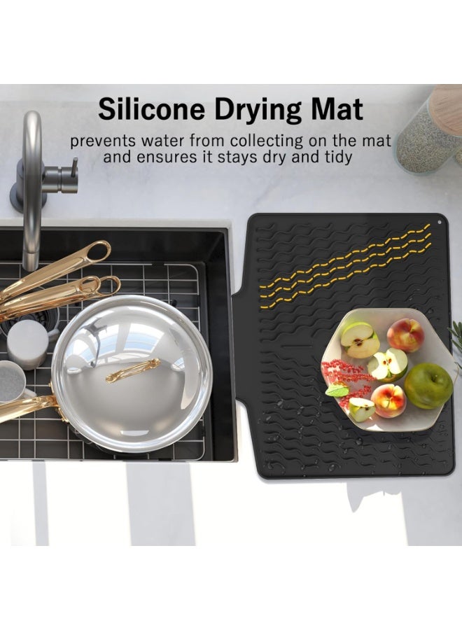 Soofam Dish Drying Pad, Silicone Dish Drying Mat with Drain Lip, Sink Drying Mat Quick Dry & Self-draining Dish Drainer Mat Dish Drain Board, Easy to Clean Tray, Prevents Water Build Up, 15.8'' x 13'', Black - Image 2