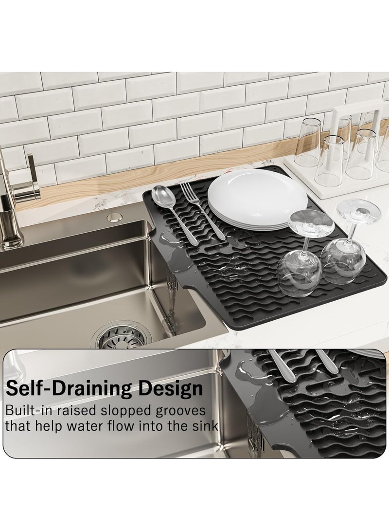 Soofam Dish Drying Pad, Silicone Dish Drying Mat with Drain Lip, Sink Drying Mat Quick Dry & Self-draining Dish Drainer Mat Dish Drain Board, Easy to Clean Tray, Prevents Water Build Up, 15.8'' x 13'', Black - Image 3