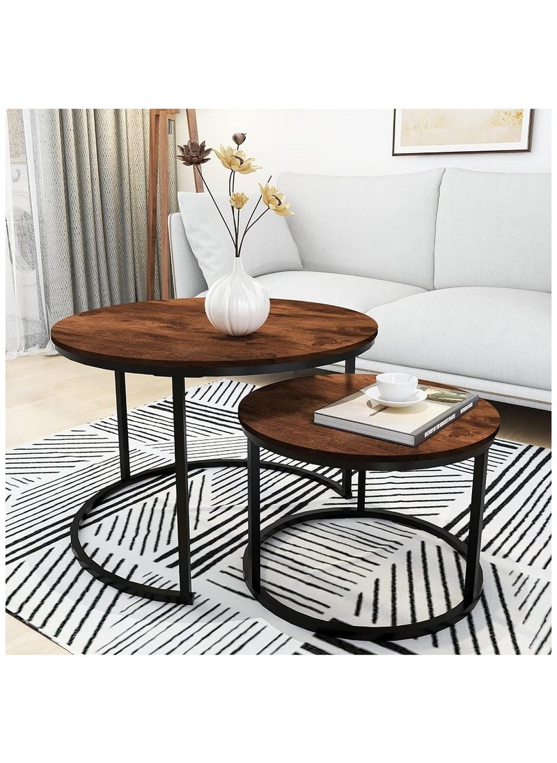 Modern 2-piece nesting circle coffee table set for living room