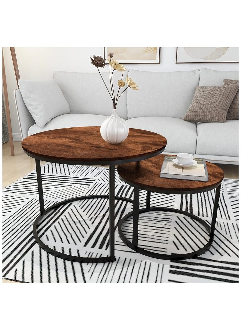 Modern 2-piece nesting circle coffee table set for living room