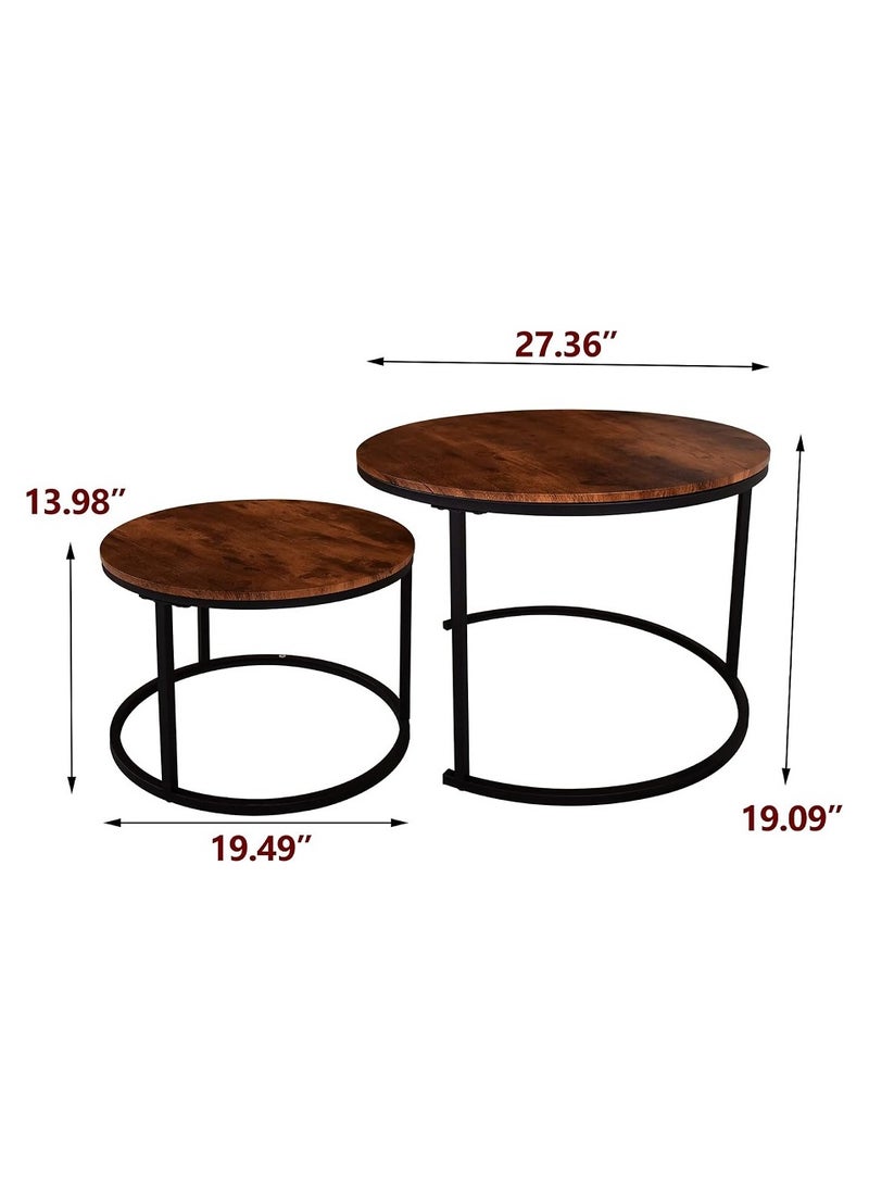 Modern 2-piece nesting circle coffee table set for living room