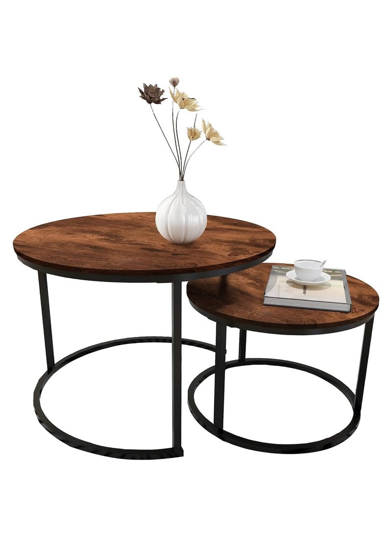Modern 2-piece nesting circle coffee table set for living room