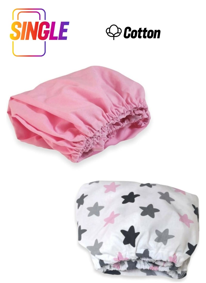 Bebek Özel Baby Special Cotton Baby and Kids Fitted Sheet Pink and Pink Gray Stars 70X160 (2 Pieces) 