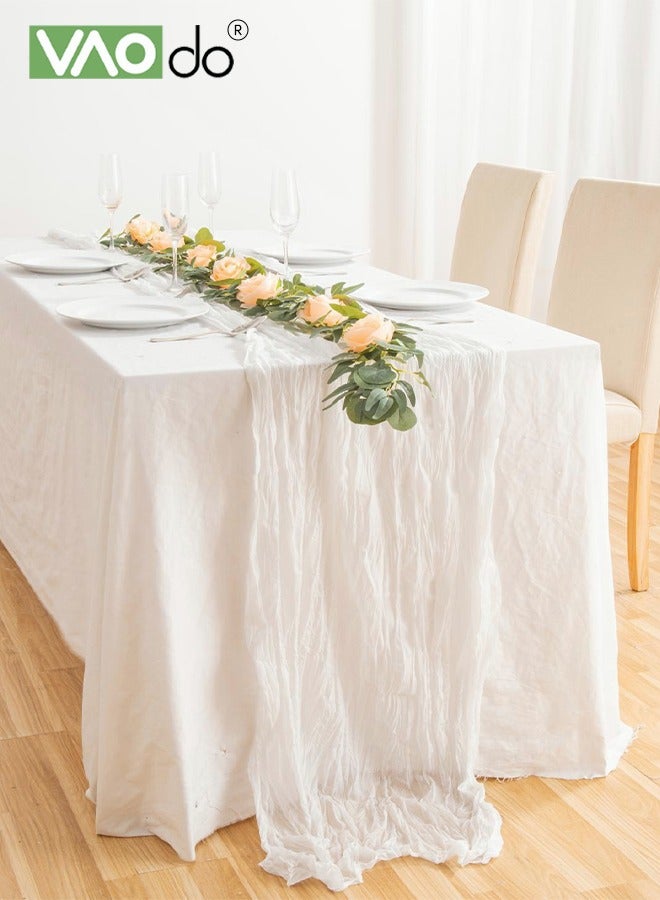 فاو دو مفرش طاولة شفاف، مفرش طاولة طويل بنمط بوهو الريفي الشفاف، مفرش طاولة طويل، زينة مائدة مركزية، ديكور منزلي أبيض - Image 1