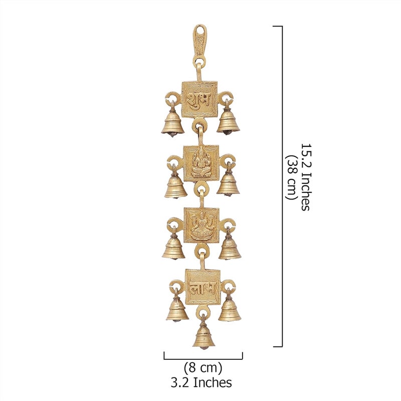 Two Moustaches Brass Shubh Labh with Laxmi Ganesha Hanging Bells Hanging Bells for Home Decor Wall Decor Ghanti for Pooja Pack of 1 - Image 5