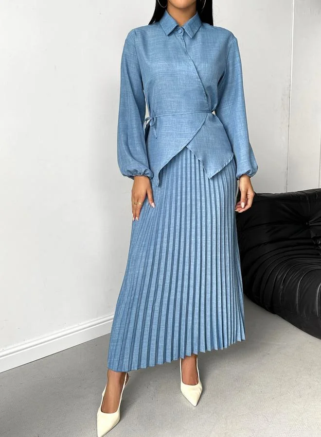 Take Two Take Two Solid Wrap Top and Pleated Skirt Co-Ords