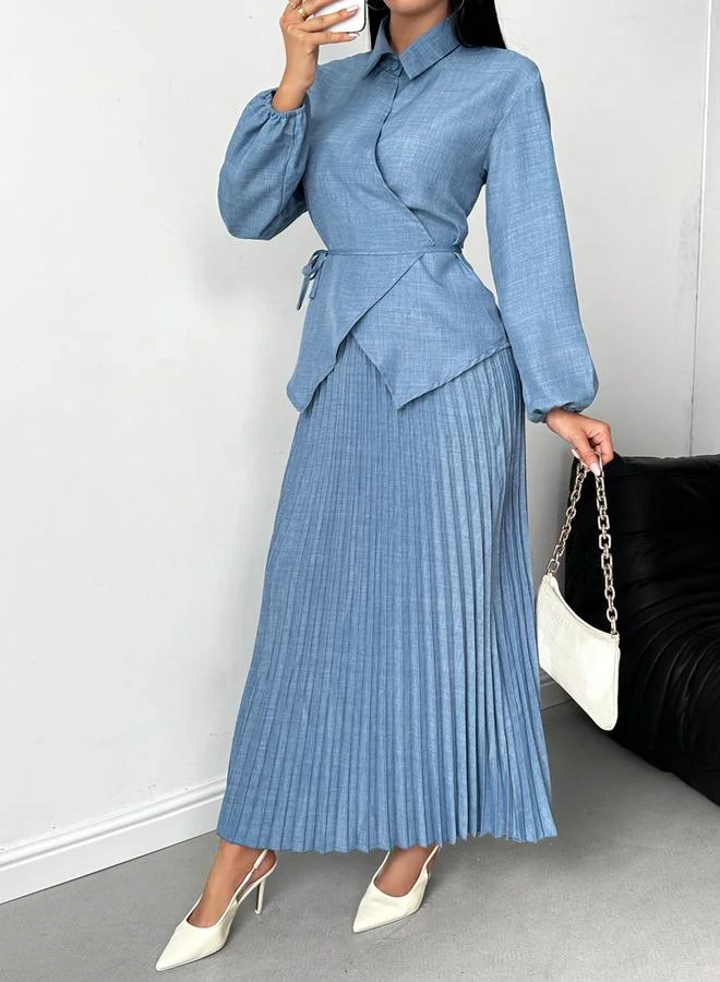 Take Two Take Two Solid Wrap Top and Pleated Skirt Co-Ords