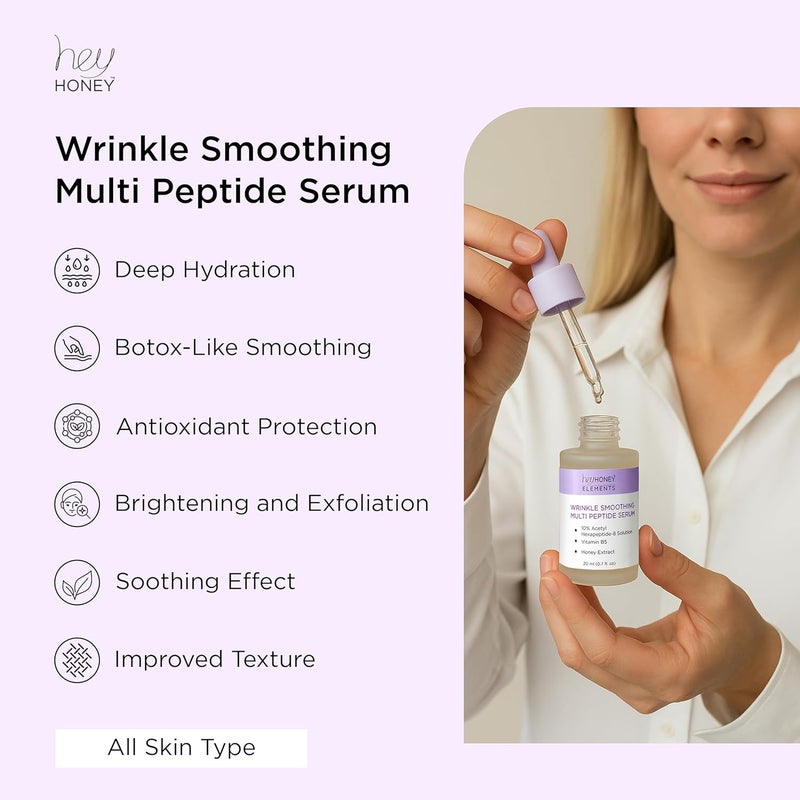 Hey Honey WrinkleSmoothing MultiPeptide Serum 10 Acetyl Hexapeptide8 Honey Extract Vitamin B5 Visibly Reduce Fine Lines Expression Wrinkles 067 fl oz 20 mL - Image 2