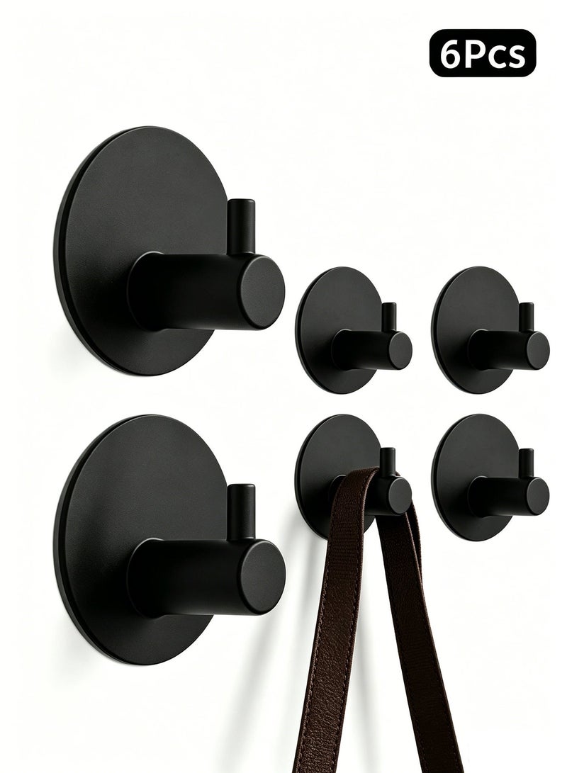 6 Pcs Self-Adhesive Wall Hooks, Stainless Steel Adhesive Door Hooks, Nail Free, Waterproof, Heavy Duty Wall Hooks for Wall, Door, Kitchen and Bathroom Holder for Towels, Robes, Coats - Image 1