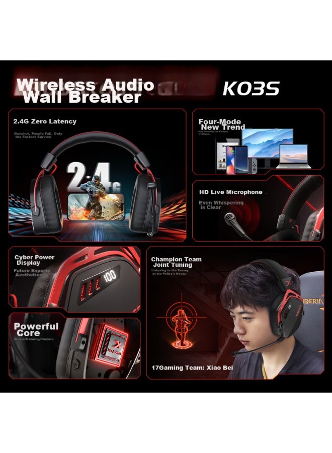 Xiberia K03s 2.4g سماعات رأس ألعاب بلوتوث لاسلكية حقيقية ساموراي أسود - Image 1