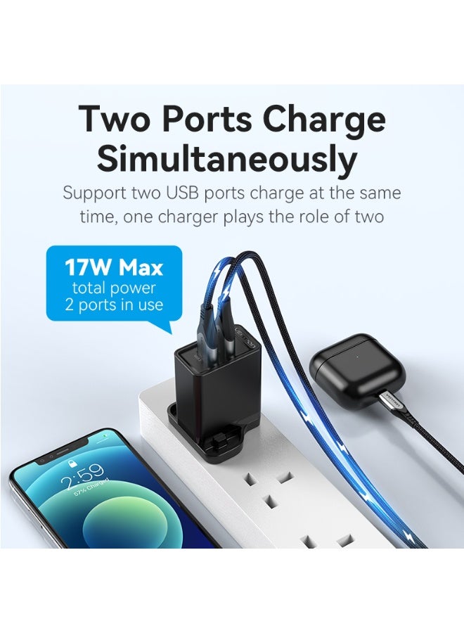 VENTION Two-Port  USB(A+A) Wall Charger (18W/18W) UK-Plug Black Model # FBAB0-UK - Image 4