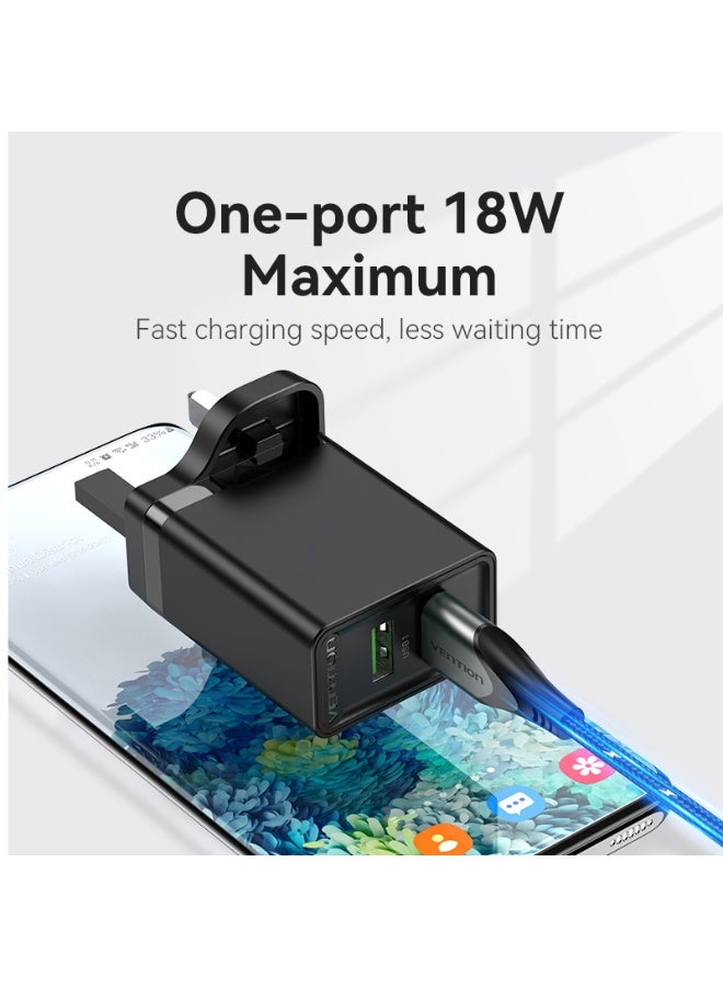 VENTION Two-Port  USB(A+A) Wall Charger (18W/18W) UK-Plug Black Model # FBAB0-UK - Image 3