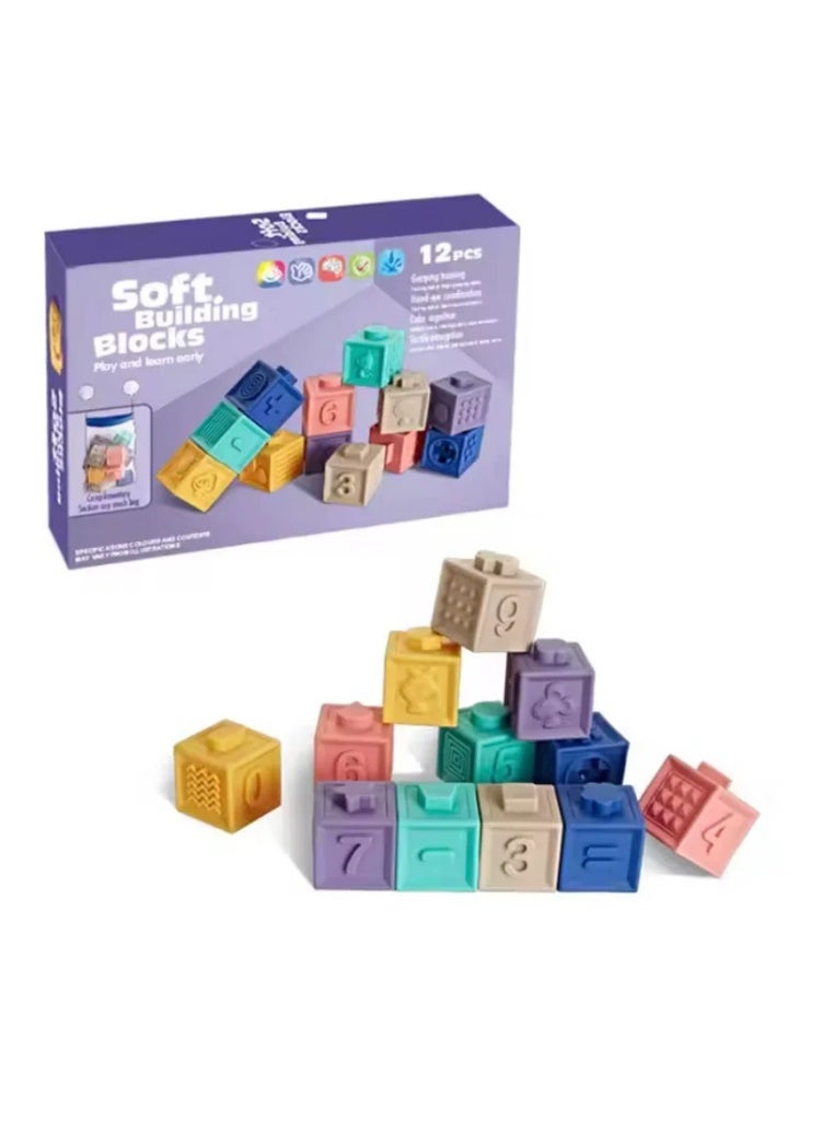 Daddydoo Baby Soft Blocks, Stacking Building Blocks, Teething & Squeezing Dinosaur Toys for Babies, Montessori Blocks with Numbers Animals Fruits, Soft Baby Toy for Baby Infants Toddlers Age 6 to 12 Months Up - Image 1