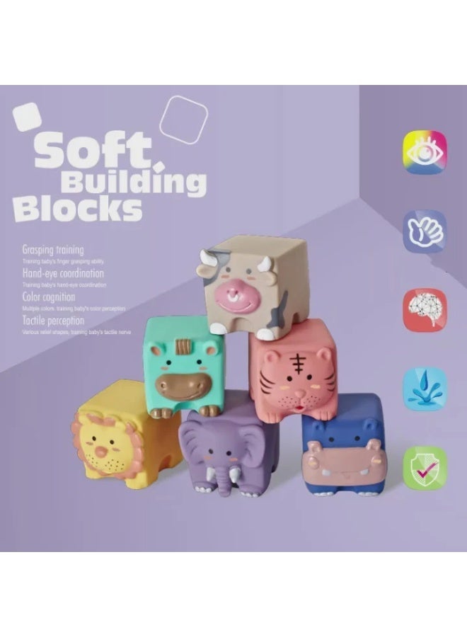 Daddydoo Baby Soft Blocks, Stacking Building Blocks, Teething & Squeezing Dinosaur Toys for Babies, Montessori Blocks with Numbers Animals Fruits, Soft Baby Toy for Baby Infants Toddlers Age 6 to 12 Months Up - Image 2