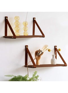 Home Gallery PU Brown Leather Strap Wall Floating Shelf  Brown  - Image 1