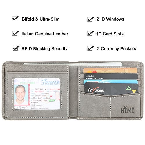 HIMI Wallet for Men-Genuine Leather RFID Blocking Bifold Stylish Wallet With 2 ID Window (Gray) - Image 3