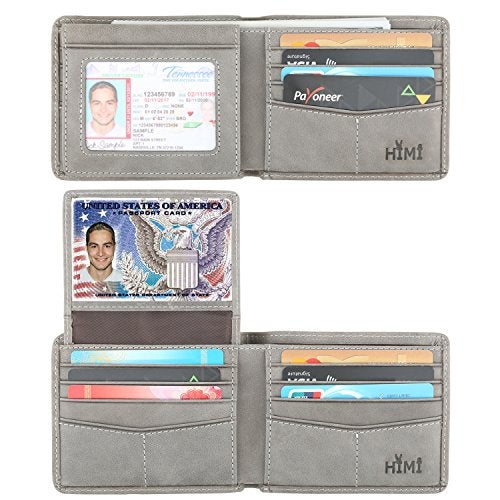 HIMI Wallet for Men-Genuine Leather RFID Blocking Bifold Stylish Wallet With 2 ID Window (Gray) - Image 1