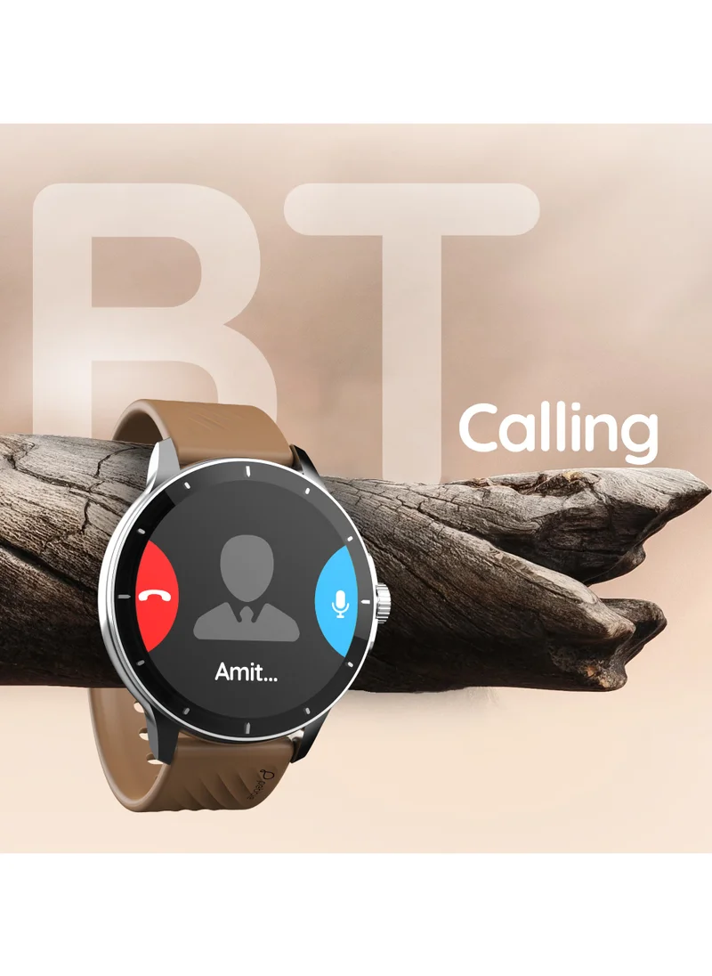 Pebble Polar 1.52" HD Round Display Smartwatch, Quick Notification, Compatible for Android & iOS, BT Calling, SpO2, Heart Rate and Sleep Monitoring, Multi Watch Faces, AI Voice Assistant, Mocha Brown