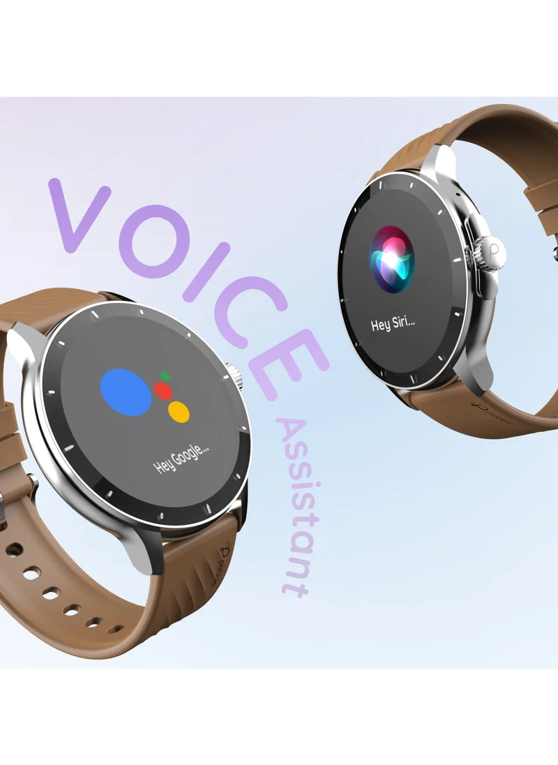 Pebble Polar 1.52" HD Round Display Smartwatch, Quick Notification, Compatible for Android & iOS, BT Calling, SpO2, Heart Rate and Sleep Monitoring, Multi Watch Faces, AI Voice Assistant, Mocha Brown