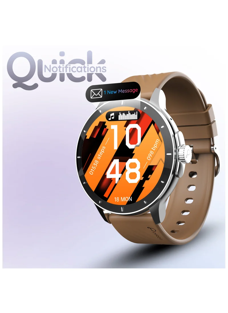 Pebble Polar 1.52" HD Round Display Smartwatch, Quick Notification, Compatible for Android & iOS, BT Calling, SpO2, Heart Rate and Sleep Monitoring, Multi Watch Faces, AI Voice Assistant, Mocha Brown