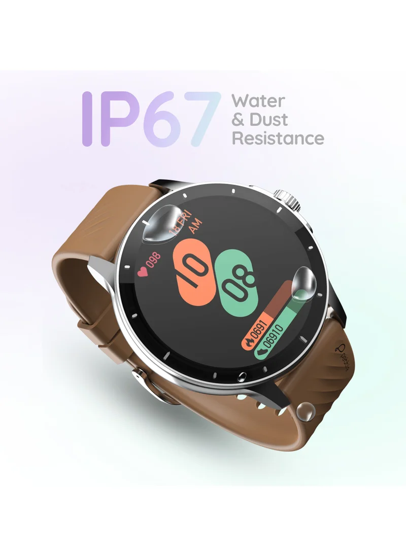 Pebble Polar 1.52" HD Round Display Smartwatch, Quick Notification, Compatible for Android & iOS, BT Calling, SpO2, Heart Rate and Sleep Monitoring, Multi Watch Faces, AI Voice Assistant, Mocha Brown