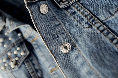 LifeShe Women's Embroidered Pearl Denim Jean Jacket Coat - Image 5