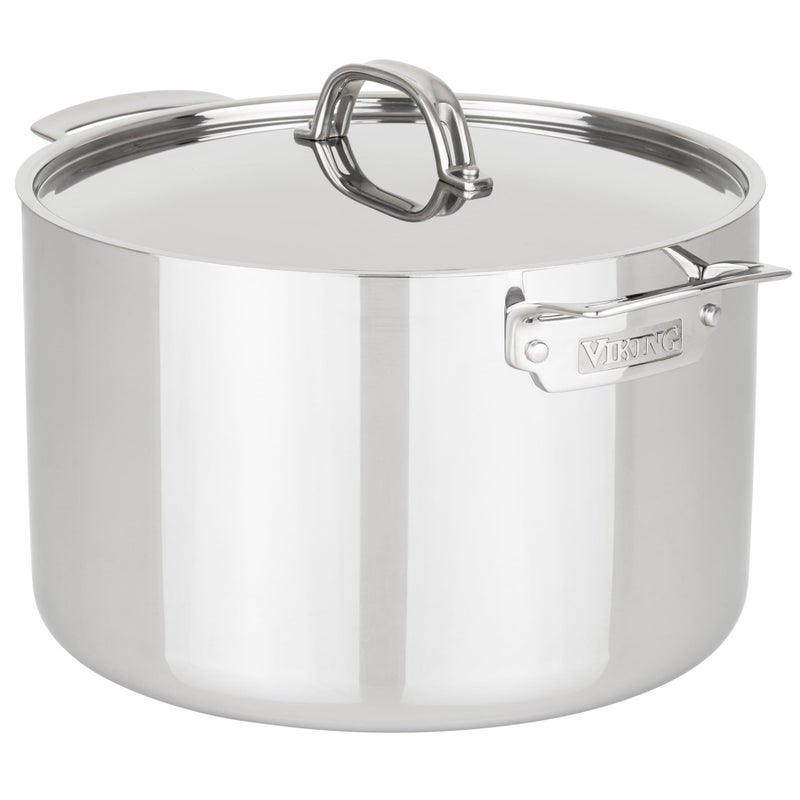 Viking Viking 3Ply Stainless Steel Stock Pot 12 Quart Soup Cooking Pot with Lid Kitchen Cookware Dishwasher and Oven Safe Induction Ready Silver 