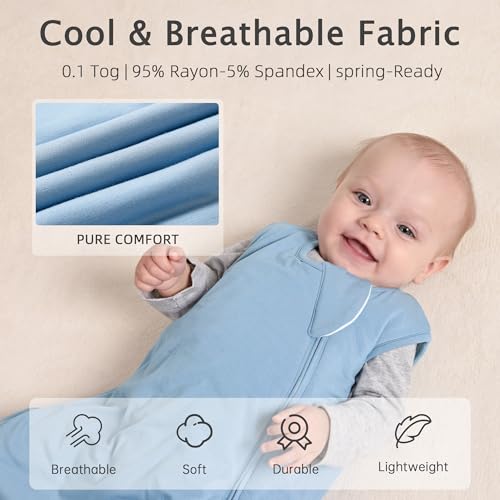 HEDSYOUHH 1.0 Tog Baby Sleep Sack, Wearable Blanket for Infants & Toddlers, Bamboo Rayon, 2-Way Zipper, Sleeping Bag for Newborn Babies, Lightweight for Spring & Autumn,Blue,L - Image 5