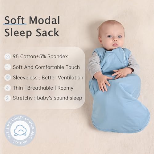 HEDSYOUHH 1.0 Tog Baby Sleep Sack, Wearable Blanket for Infants & Toddlers, Bamboo Rayon, 2-Way Zipper, Sleeping Bag for Newborn Babies, Lightweight for Spring & Autumn,Blue,L - Image 2