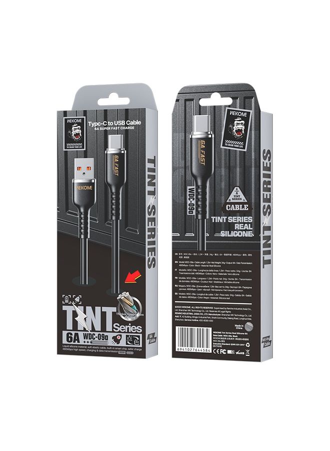 دبليو كيه WK WDC-09A 6A USB إلى كبل بيانات سيليكون USB-C/TYPE-C ، الطول: 1.2 متر (أسود) - Image 4