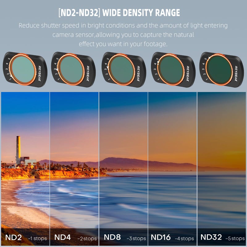 REYGEAK Pocket 3 Variable ND Lens Filters Kit VND 2-32 (1-5 Stop) and VND 64-512 (6-9 Stops) Compatible with DJI Osmo Pocket 3, Aluminum Alloy Frame - Image 5