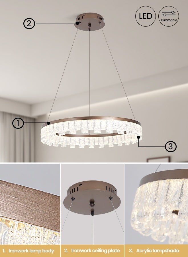 YATAI LIGHTING 60cm Modern Round LED Chandelier, 34W Dimmable Ceiling Light with Remote, Adjustable Height, 3-Color 3000K to 6000K Switch Control, Brown Minimalist Pendant for Bedroom, Dining and Living Areas - Image 4