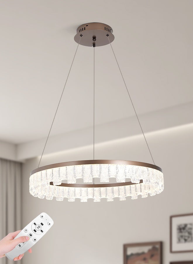 YATAI LIGHTING 60cm Modern Round LED Chandelier, 34W Dimmable Ceiling Light with Remote, Adjustable Height, 3-Color 3000K to 6000K Switch Control, Brown Minimalist Pendant for Bedroom, Dining and Living Areas - Image 1