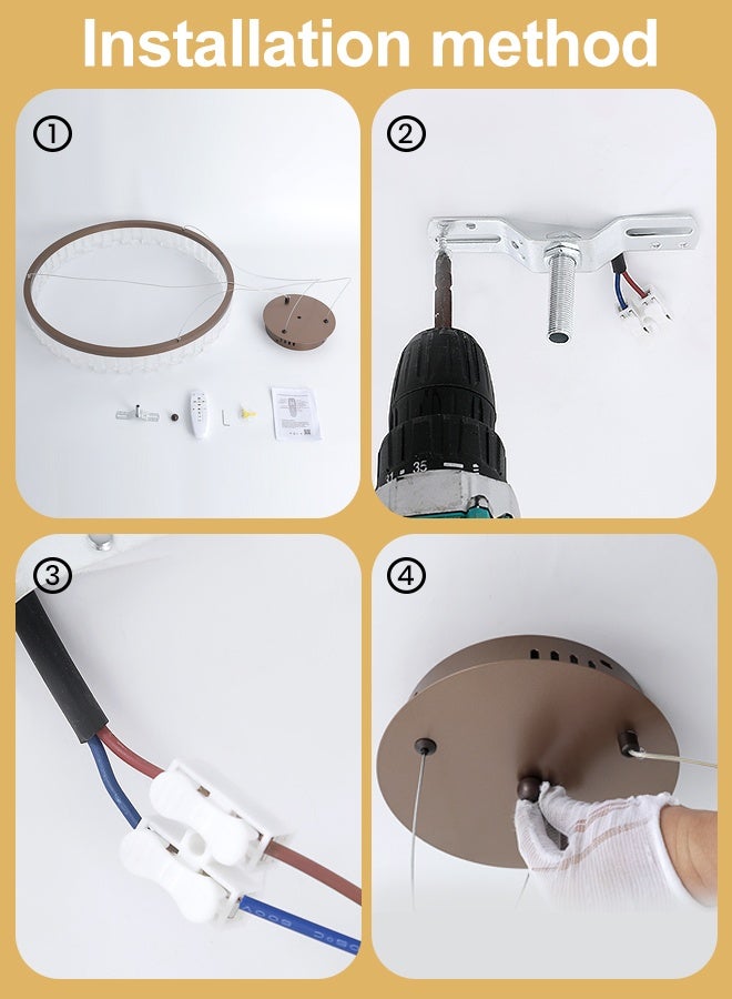 YATAI LIGHTING 60cm Modern Round LED Chandelier, 34W Dimmable Ceiling Light with Remote, Adjustable Height, 3-Color 3000K to 6000K Switch Control, Brown Minimalist Pendant for Bedroom, Dining and Living Areas - Image 5