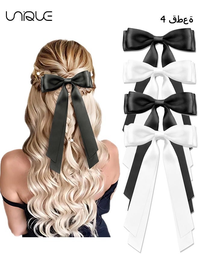 Unique 4 Pcs Hair Clip - Satin Butterfly Knot Hair Clip - Black & White Bow Hair Dress Up Accessories for Party/Show/Wedding - Image 1