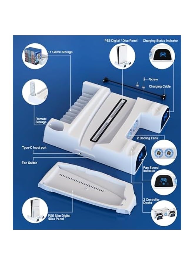 Topleo For PS5 Slim Stand with 2 Cooling Fan, Dual Fast PS5 Controller Charging Station with Games Storage, PS5 Cooling Station PS5 Accessories Vertical Stand for PS5 Slim/PS5 Disc & Digital - Image 5