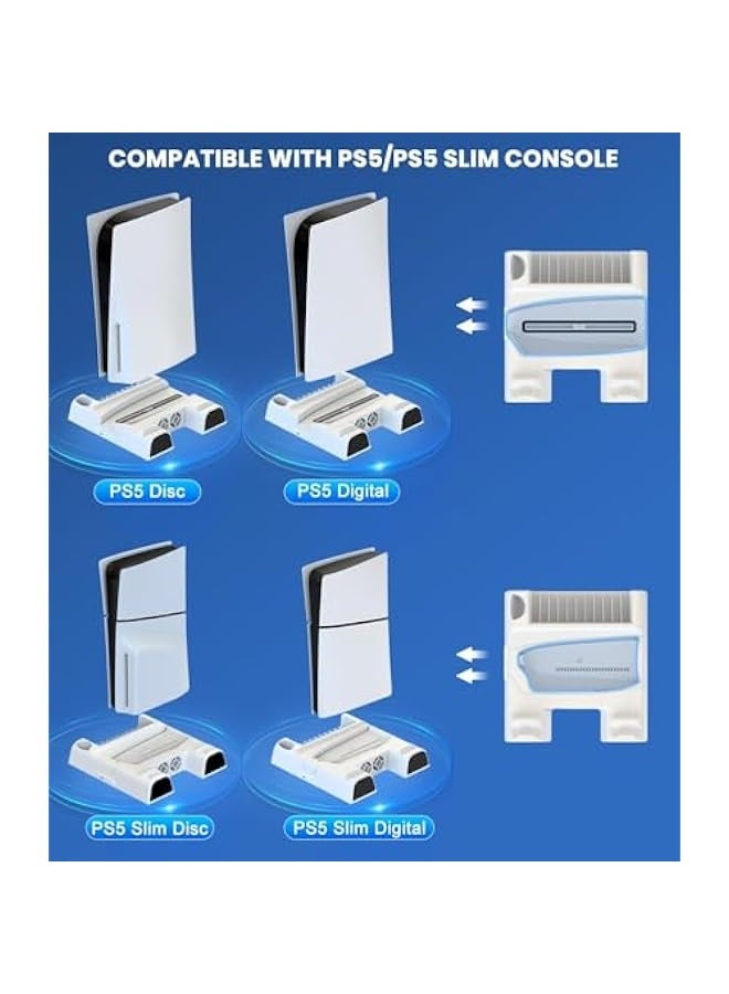Topleo For PS5 Slim Stand with 2 Cooling Fan, Dual Fast PS5 Controller Charging Station with Games Storage, PS5 Cooling Station PS5 Accessories Vertical Stand for PS5 Slim/PS5 Disc & Digital - Image 4