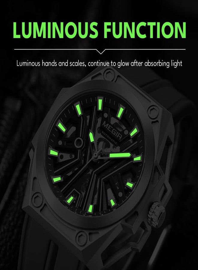 MEGIR Automatic Men's Wrist Watch, 316L Steel Case, Luminous Dial, 5ATM Water Resistant, Silicone Band, White - Image 3