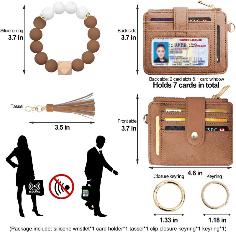 COOLANS Silicone Bracelet Wristlet Wallet Credit Card Holder RFID,ID Window,Key Ring Tassel,Slim Wallet Women Keychain Purse - Image 2