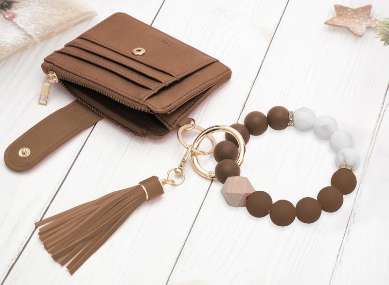 COOLANS Silicone Bracelet Wristlet Wallet Credit Card Holder RFID,ID Window,Key Ring Tassel,Slim Wallet Women Keychain Purse - Image 4