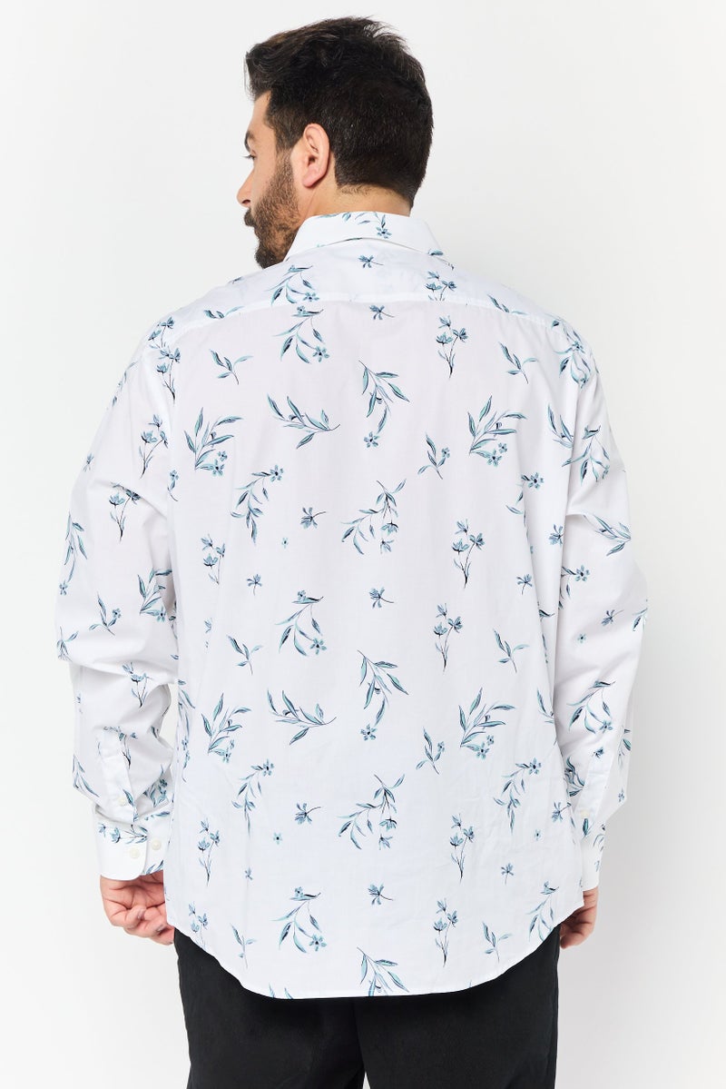 PERRY ELLIS Men Regular Fit Floral Print Long Sleeves Casual Shirt, White - Image 4