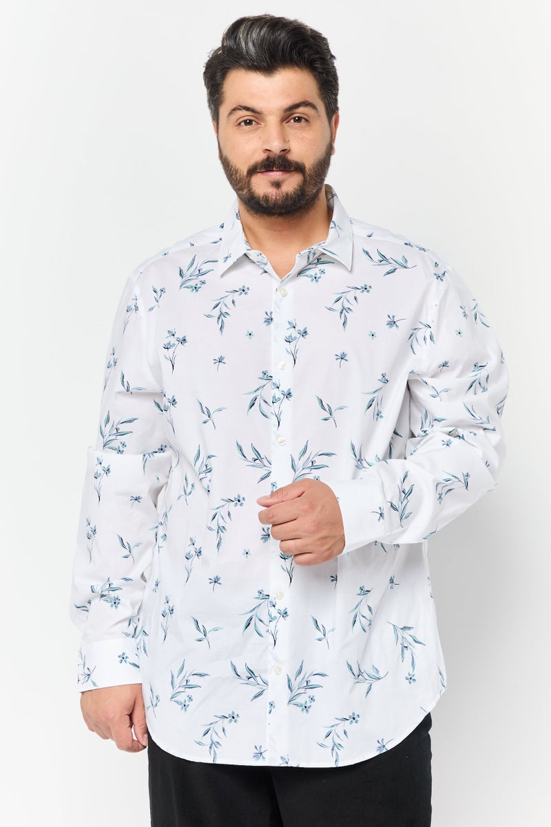 PERRY ELLIS Men Regular Fit Floral Print Long Sleeves Casual Shirt, White - Image 1