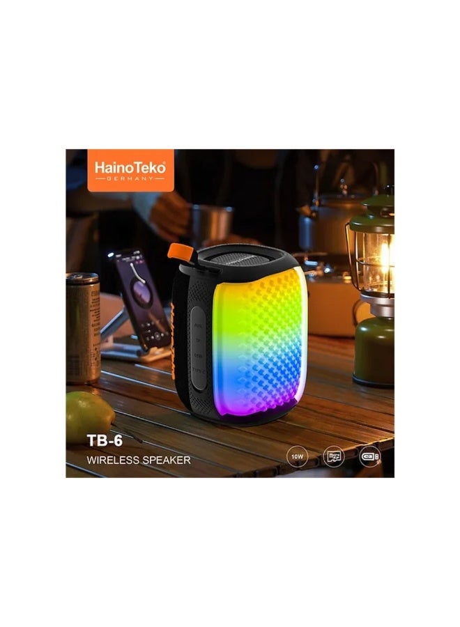 Haino Teko HainoTeko TB-6 Portable Wireless Bluetooth Speaker with RGB Lighting 10W Output Power Multi Functional Button Control Black - Image 3