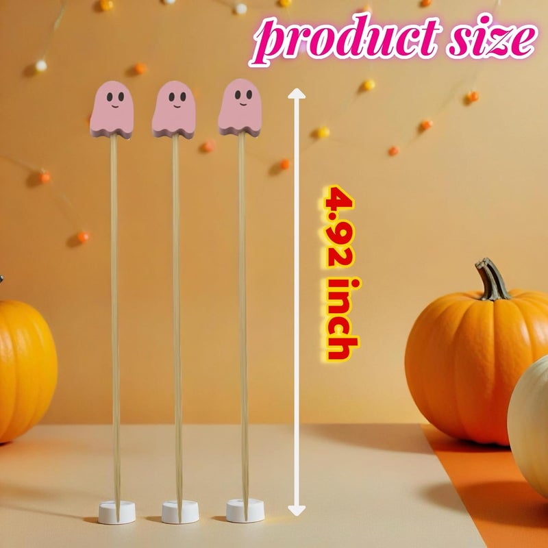 OceanCamel 100 Pcs Ghost Cocktail Picks for Halloween and Fall – Bamboo Toothpicks with Cute Ghost Design for Appetizers, Fruit, Desserts, Coffee Drinks, Cake Toppers and Party Decorations (pink) - Image 2