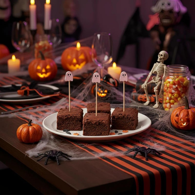 OceanCamel 100 Pcs Ghost Cocktail Picks for Halloween and Fall – Bamboo Toothpicks with Cute Ghost Design for Appetizers, Fruit, Desserts, Coffee Drinks, Cake Toppers and Party Decorations (pink) - Image 4