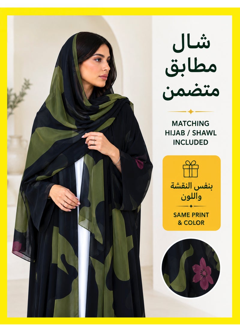 MS MIN Women Printed Chiffon Abaya with Hijab – New Style Saudi Loose Kaftan Dubai Fashion Abaya Dress - Image 2