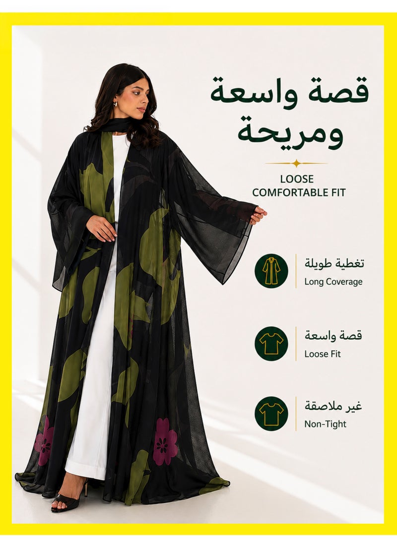 MS MIN Women Printed Chiffon Abaya with Hijab – New Style Saudi Loose Kaftan Dubai Fashion Abaya Dress - Image 4