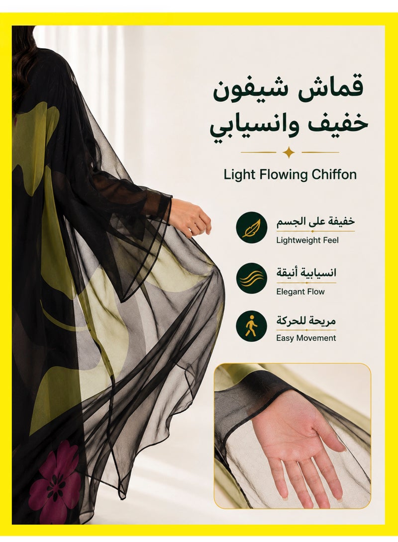 MS MIN Women Printed Chiffon Abaya with Hijab – New Style Saudi Loose Kaftan Dubai Fashion Abaya Dress - Image 3
